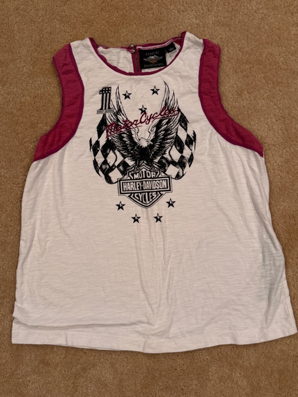 Harley-Davidson White Tank with Magenta Trim and Black Graphic